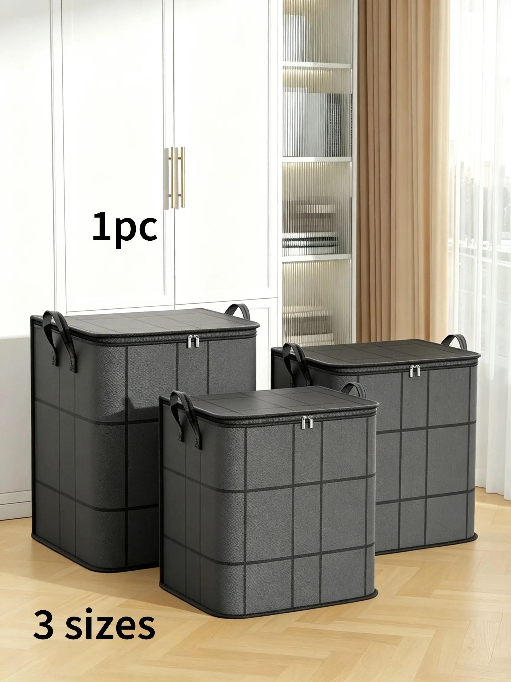 Foldable Storage Bag with Handle, Large Capacity, Breathable, Zipper Closure, Ideal for Blankets, Bedding, Closet Organizer, Bedroom, Home, Dorm, Zippered Organizer