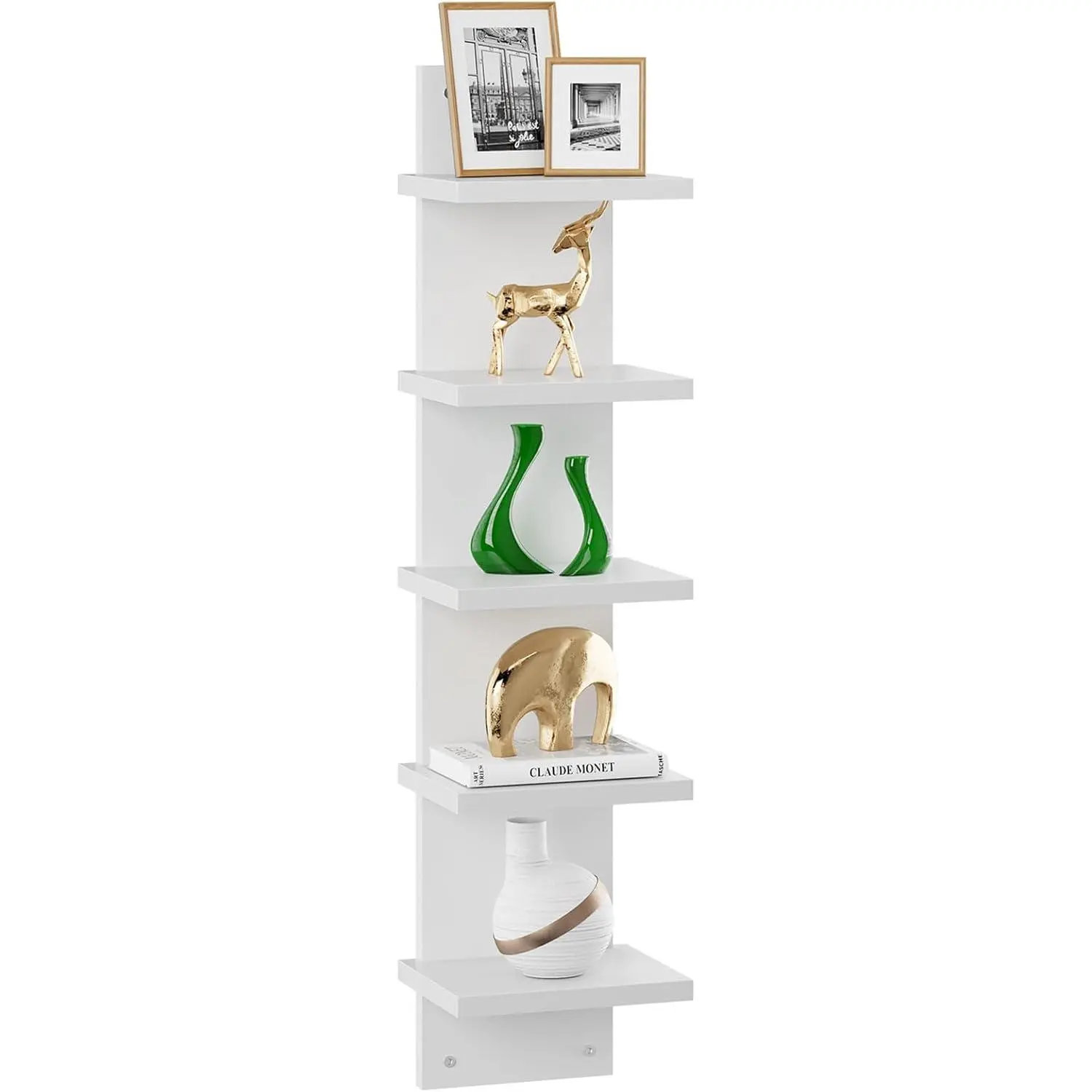 5 Tier Wall Shelf Unit,White Vertical Shelf WBC009W | Floating Storage Shelf,Decorative Wall Mount Vertical Shelving for , Bedroom,Office Decor