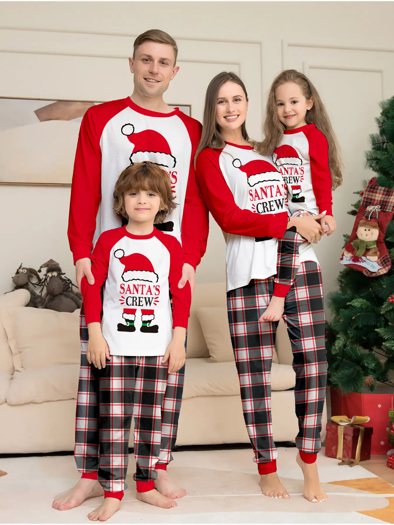 Family Christmas Pajama Set, Block, Letter Print, Soft Breathable Knit, Holiday Home Wear, Gift for All Ages