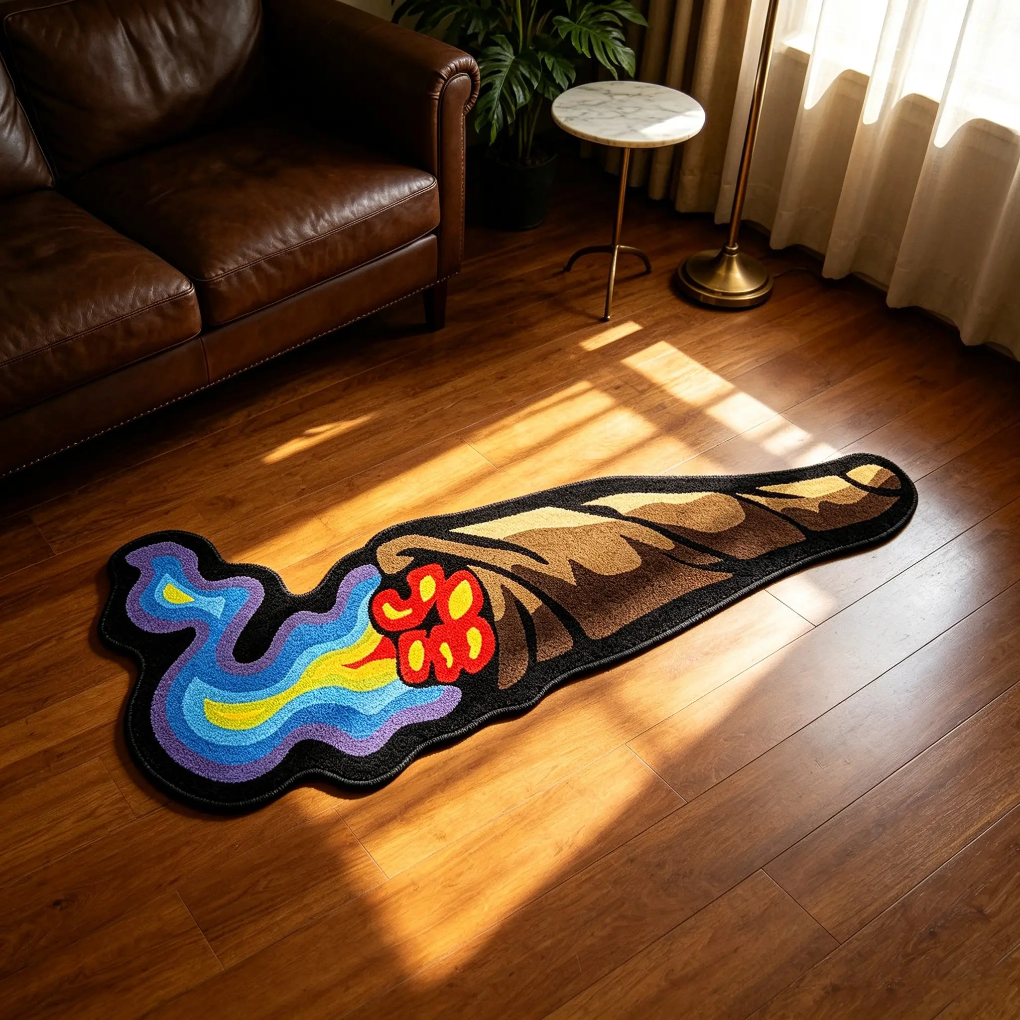 American Retro Colorful Smoke Cigar Shape Rug, Creative Design Washable Mat, Decorative Footpad for Bathroom, Bedroom, Living Room, Washable Floor Rug