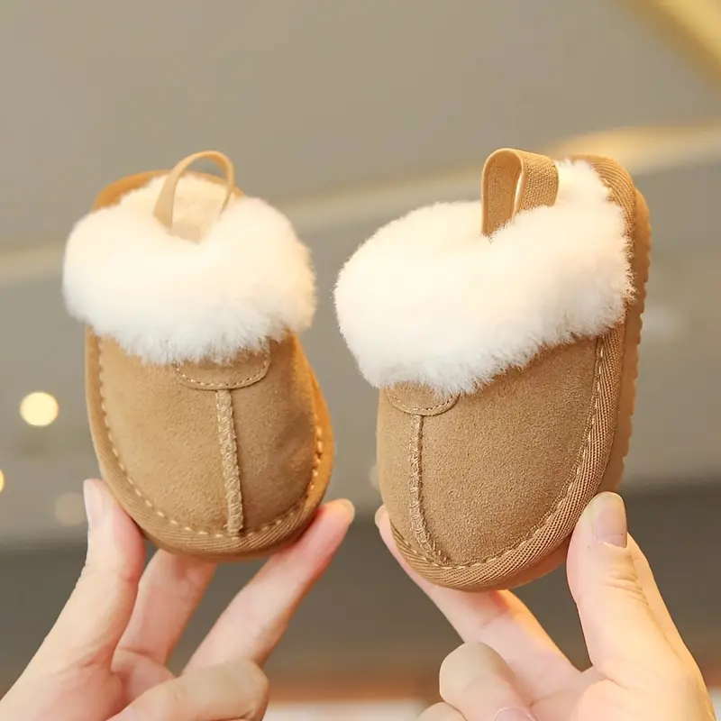 0-18 Months Baby Boys And Girls Autumn And Winter Infant Slippers Plus Velvet Warm Cute Shoes Toddler Soft Sole Slip-On Comfortable Indoor Casual Walking Shoes