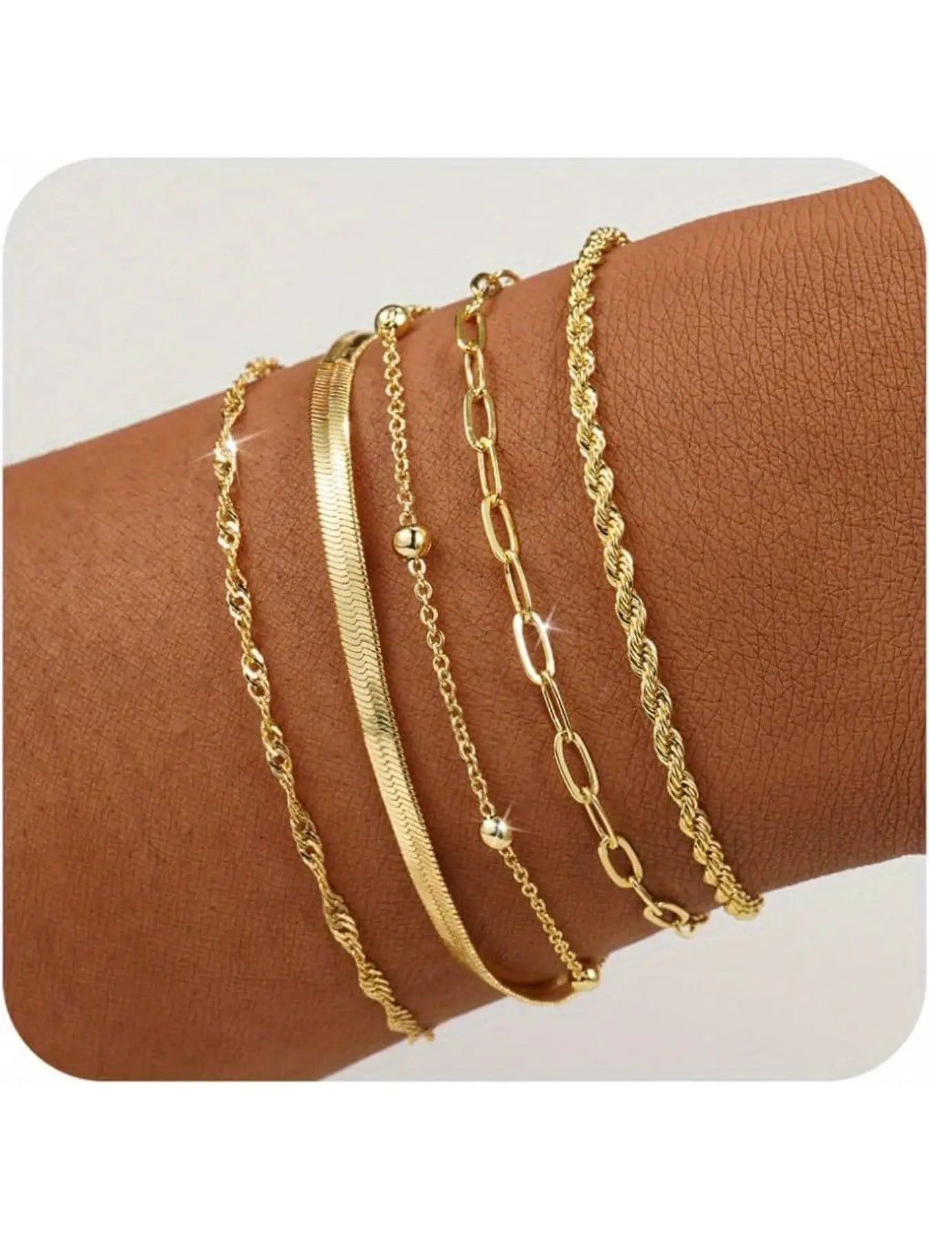 5pcs/Set Golden Bracelets for Women, Elegant Adjustable Bracelet for Women, Trendy Minimalist Dainty Golden Bracelet for Casual Attire, Alloy Chain Bracelet