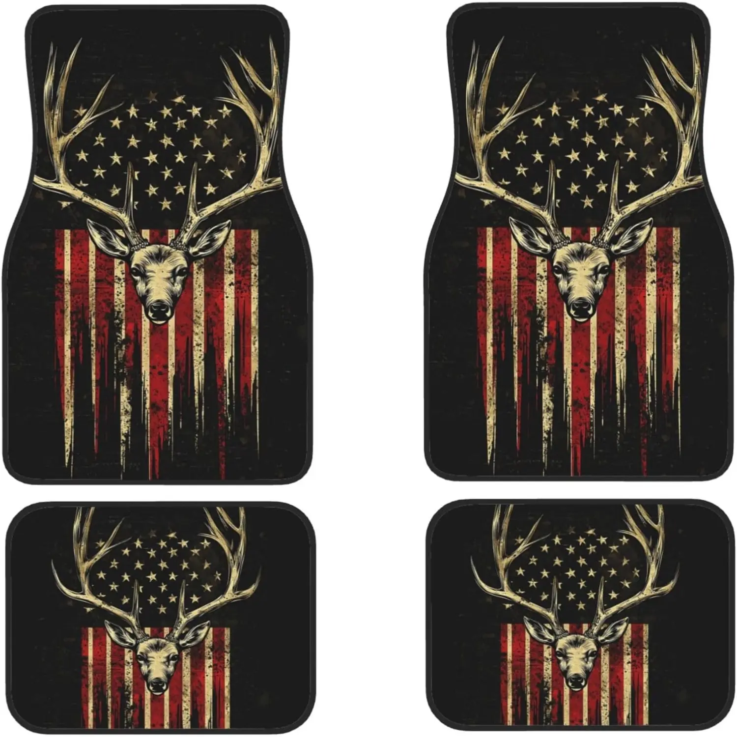 Set of 4 Camo American Deer Car Floor Mats, Car Interior Accessory, for Front And Rear, Liners Suitable for Suvs, Vans, Sedans, And Trucks