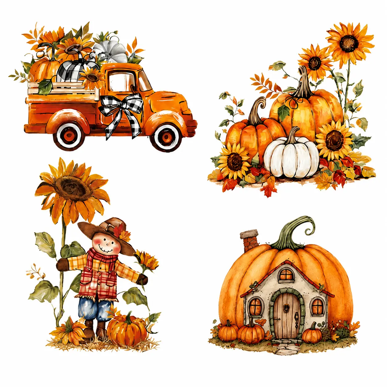 Autumn Harvest Vinyl Car Window Sticker Set - Static Cling PVC Decor with Scarecrow, Pumpkin, Sunflower, Thanksgiving Themes for Glass Doors, Window Display Surfaces