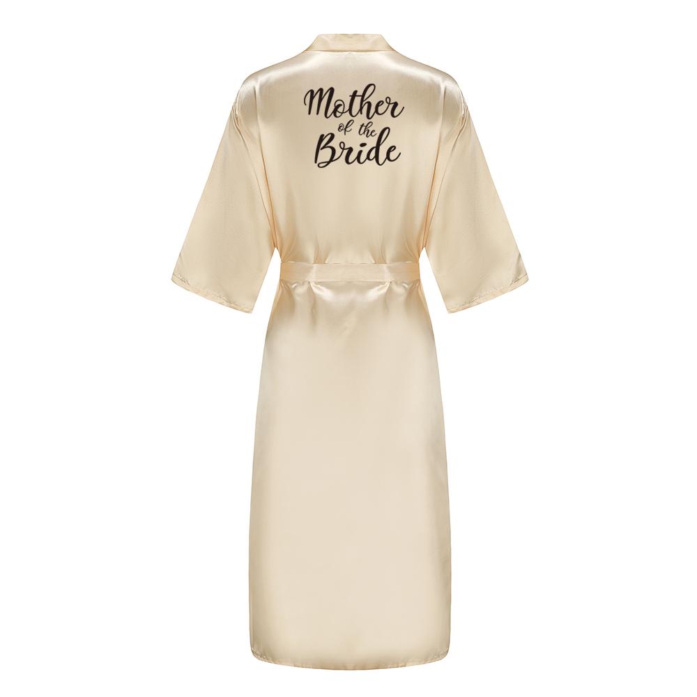 New Bridesmaid Robe With Black Letters Mother Sister of The Bride Wedding Gift Long Bathrobe Satin Kimono