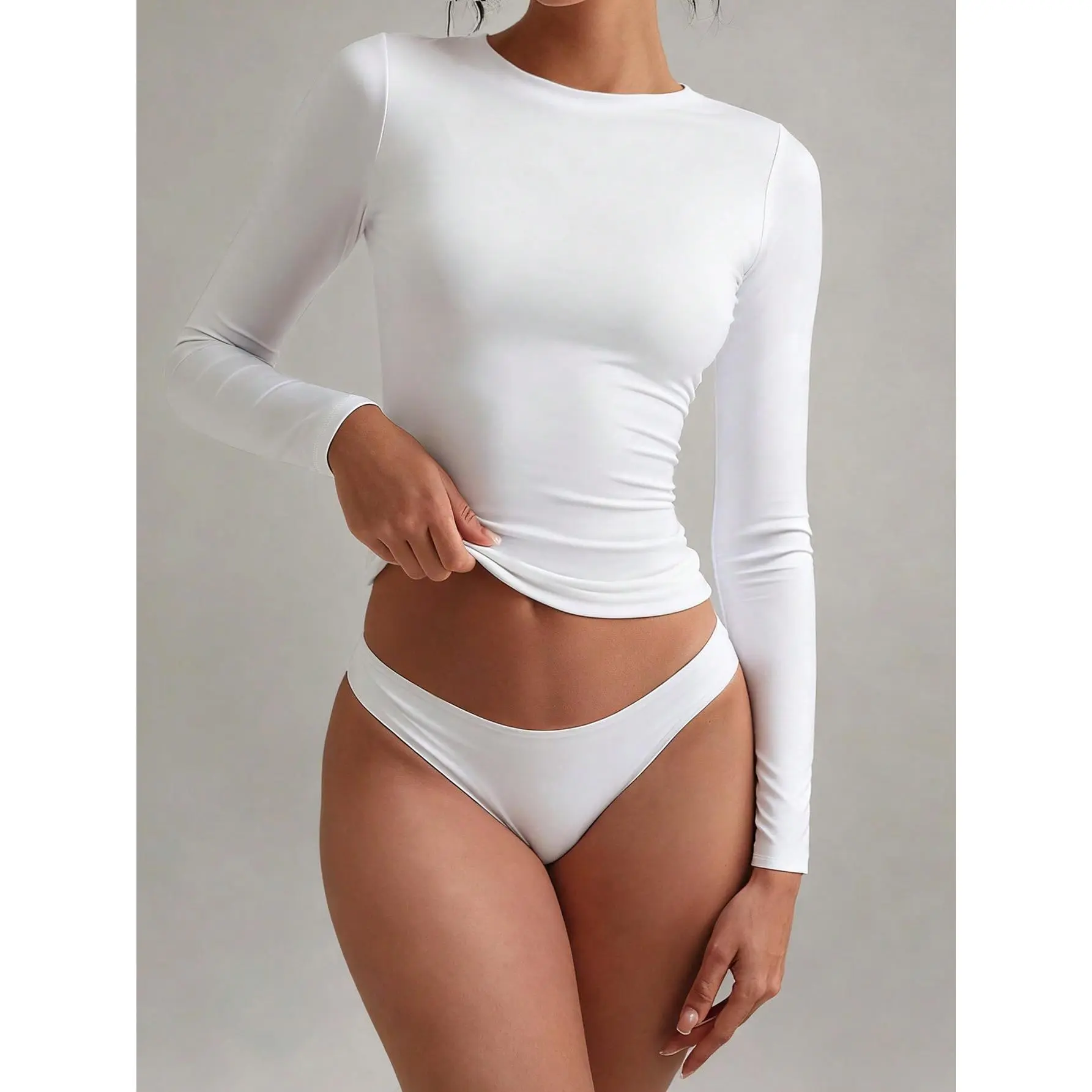ASANDY Women's Knitwear, Casual Long Sleeve Stretch Polyester Knit T-Shirt Top with Round Neck for Basic Layering