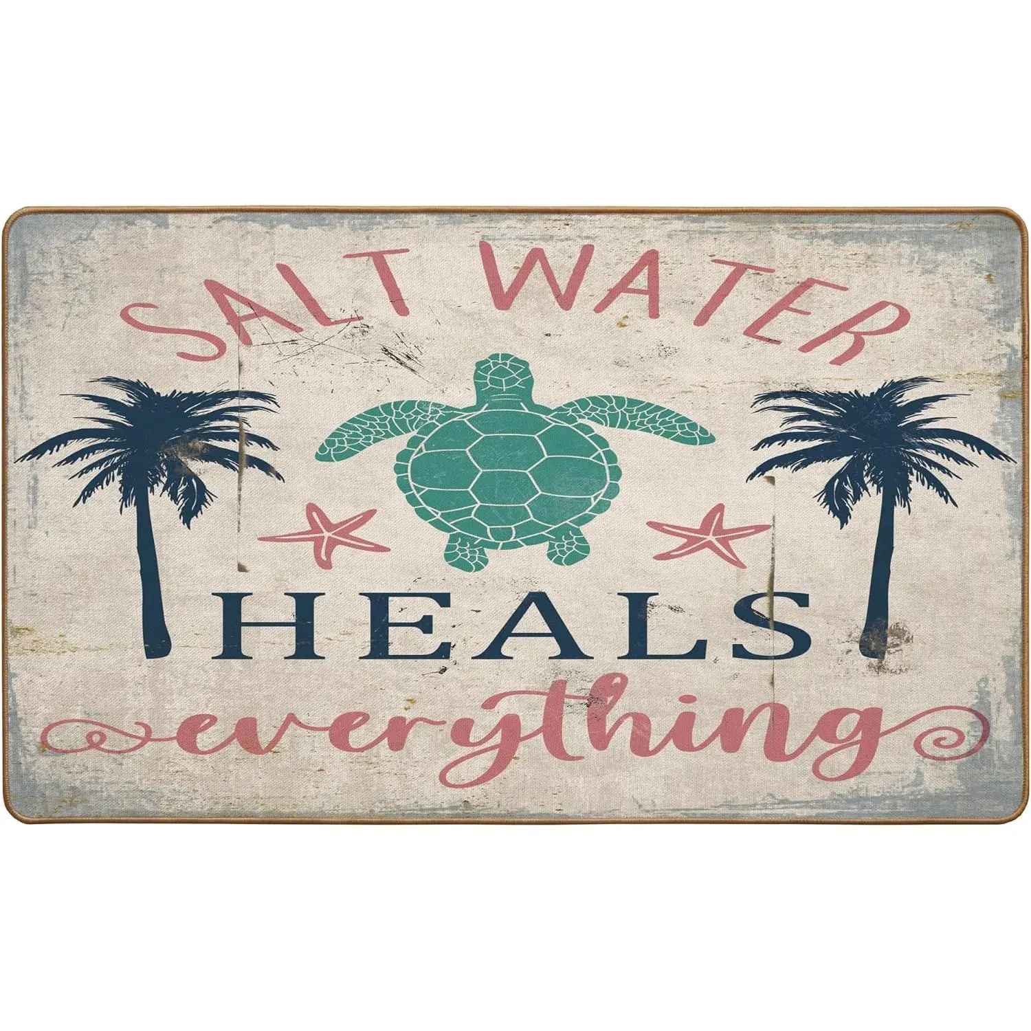 Coastal Sea Turtle Door Mat for Beach House Entryway Decor |  Bathroom Decor, Sea Turtle Gifts, Nautical Kitchen Decor, Linen Mat for Indoor Outdoor Entryways, 30 x 17 Inch