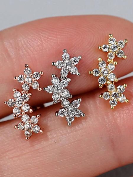 Women's 16 Gauge Cartilage Earrings Stud 3 Flower Cubic Zirconia Design, Hypoallergenic Stainless Steel Dainty Sparkly Daith Conch Tragus Helix Piercing Jewelry for Daily Wear & Party Ear Studs