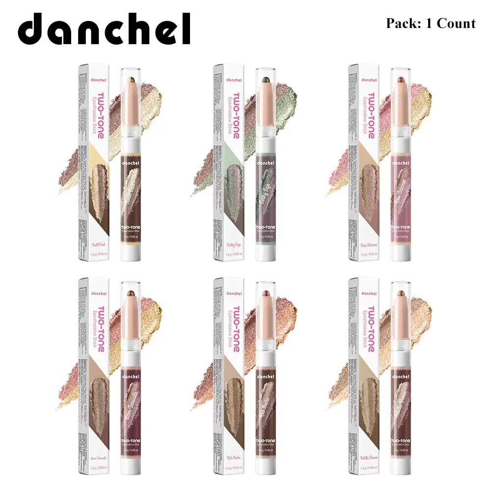 danchel Gradient Dual-Tone Eyeshadow Stick, Highly Pigmented Cream, Delicate Shimmer Finish, Waterproof & Sweatproof, Long-Lasting Smudge-Proof Wear, No Creasing No Caking, 6 Shades Available