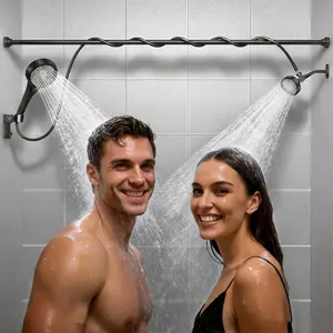 Dual Shower Head with Handheld for Couples: High Pressure Double Shower Heads for Two People - Adjustable Two Showerhead System with 3 Flow Settings Fits 2 Person Bathroom (Black)