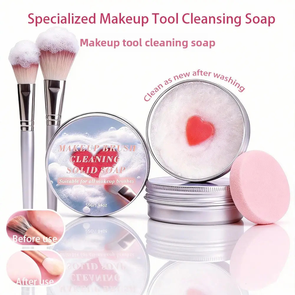 Makeup Brush Cleaning Soap, Beauty Sponge & Powder Puff Cleaner, Deep Clean Foundation Brush Cleaner, Cosmetic Brush Cleaning Soap, Portable Makeup Tool Cleaner