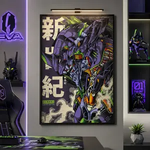 Neon Genesis Evangelion 90s Manga Plaid Poster - Anime Graphic Print, Death & Rebirth Themed Wall Art, Home Decor for Room Neon Psychedelic Patterns evangelion anime indoor wall tapestry Anime Poster Wall Art Print vintage anime poster anime fan Anime Art
