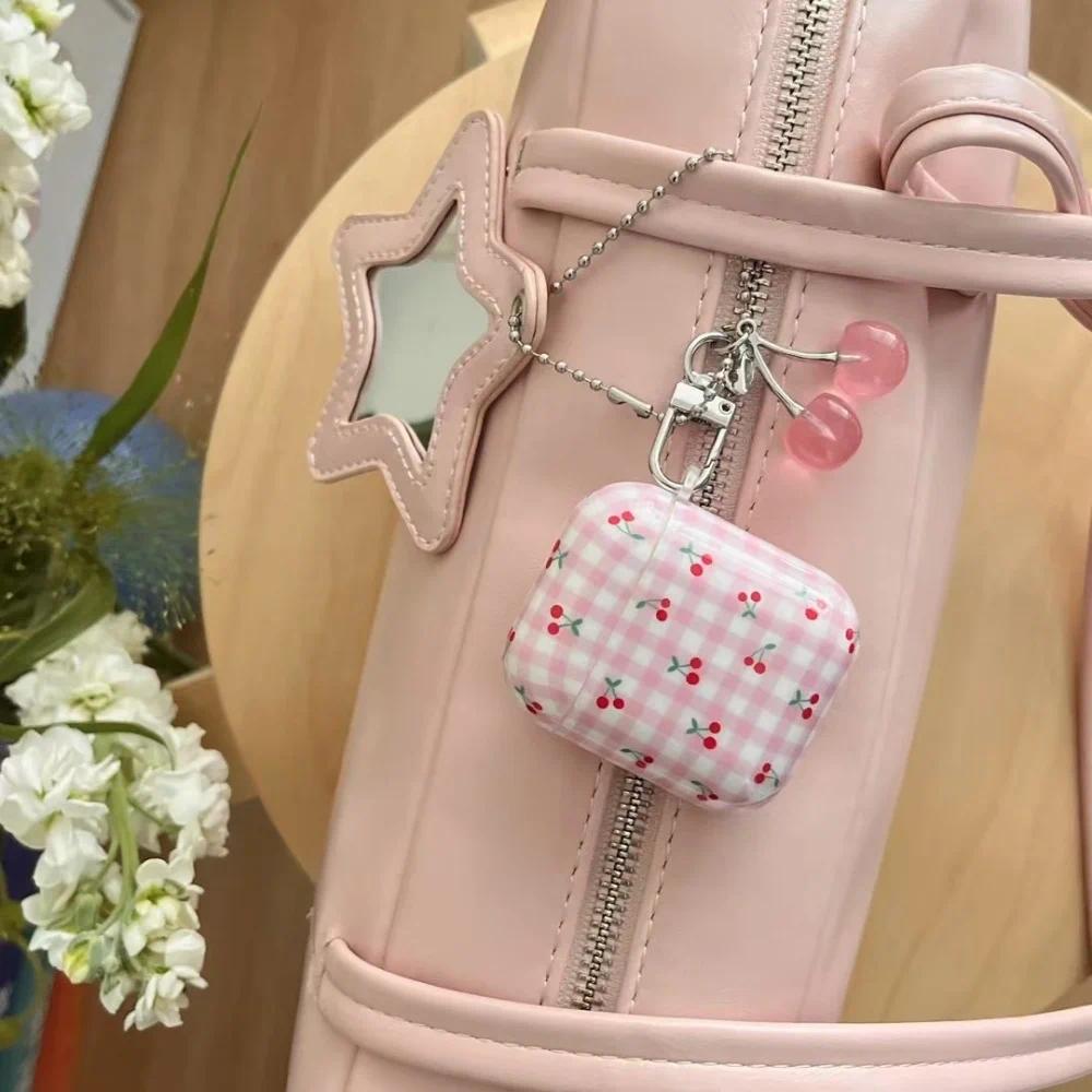 Cute Pink Plaid Cherry AirPods Case – Soft Shockproof Protective Cover, Durable Anti-Drop Shell for AirPods 1/2/3/4/Pro/Pro 2