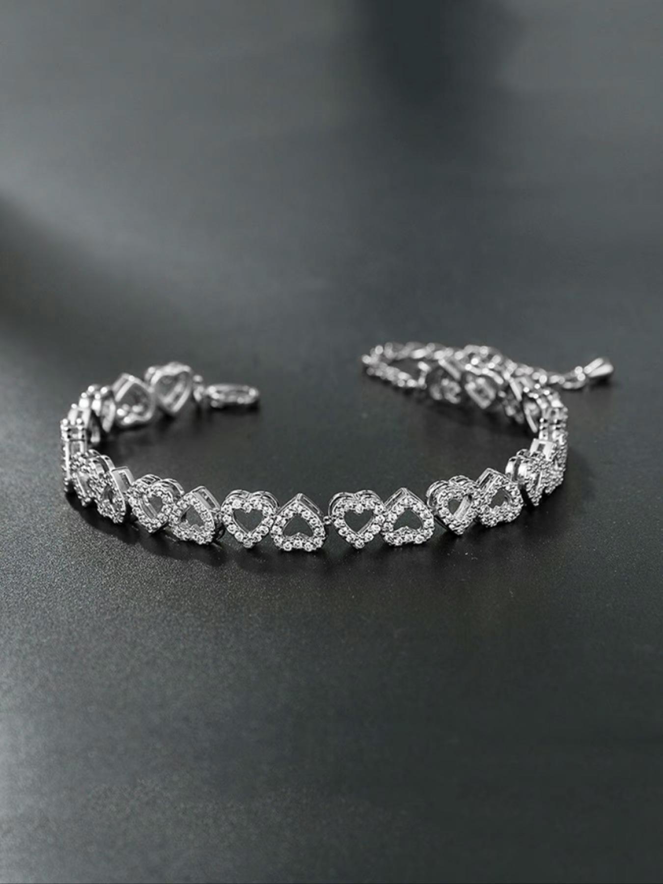 Artificial Gemstone Decorated Heart Design Bracelet, Fashionable Elegant Jewelry Bracelet for Women & Girls, Trendy All-match & Exquisite Jewelry for Birthday Gift, Cubic Zirconia Bracelet