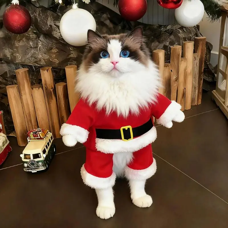 Christmas Pet Holiday Costumes - Cute Coral Fleece Party Wear for Small-Medium Dogs, Cats, Sphynx - Animal Print Outfit for Festive Holiday Party Dress-Up Apparel