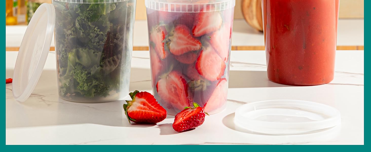 32 Oz Deli Food Containers with Lids - (36 Sets) Quart Airtight Plastic Food Storage for Takeout, Meal Prep, To-Go, Soup Freer Containers with 36 Lids, BPA-Free, Dishwasher, Microwave Safe