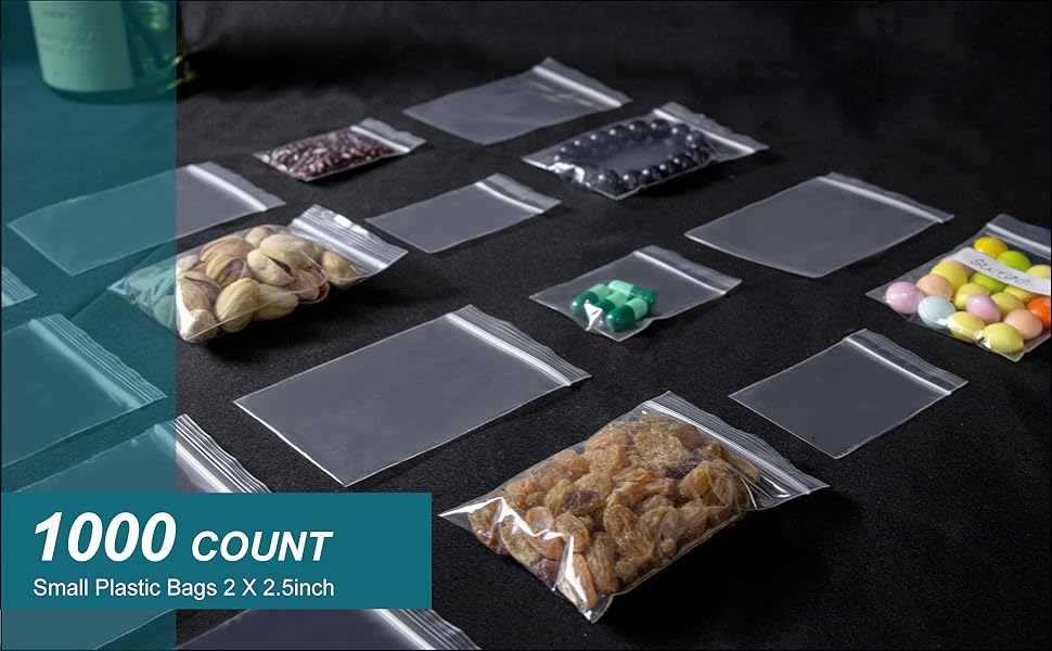 1000 Pcs Small Plastic Bags, Small Bag 2 x 2.5 Inch, Mini Bag Resealable, Small Baggies, Jewelry Bags Clear Plastic for Candy Pills Beads Diamond