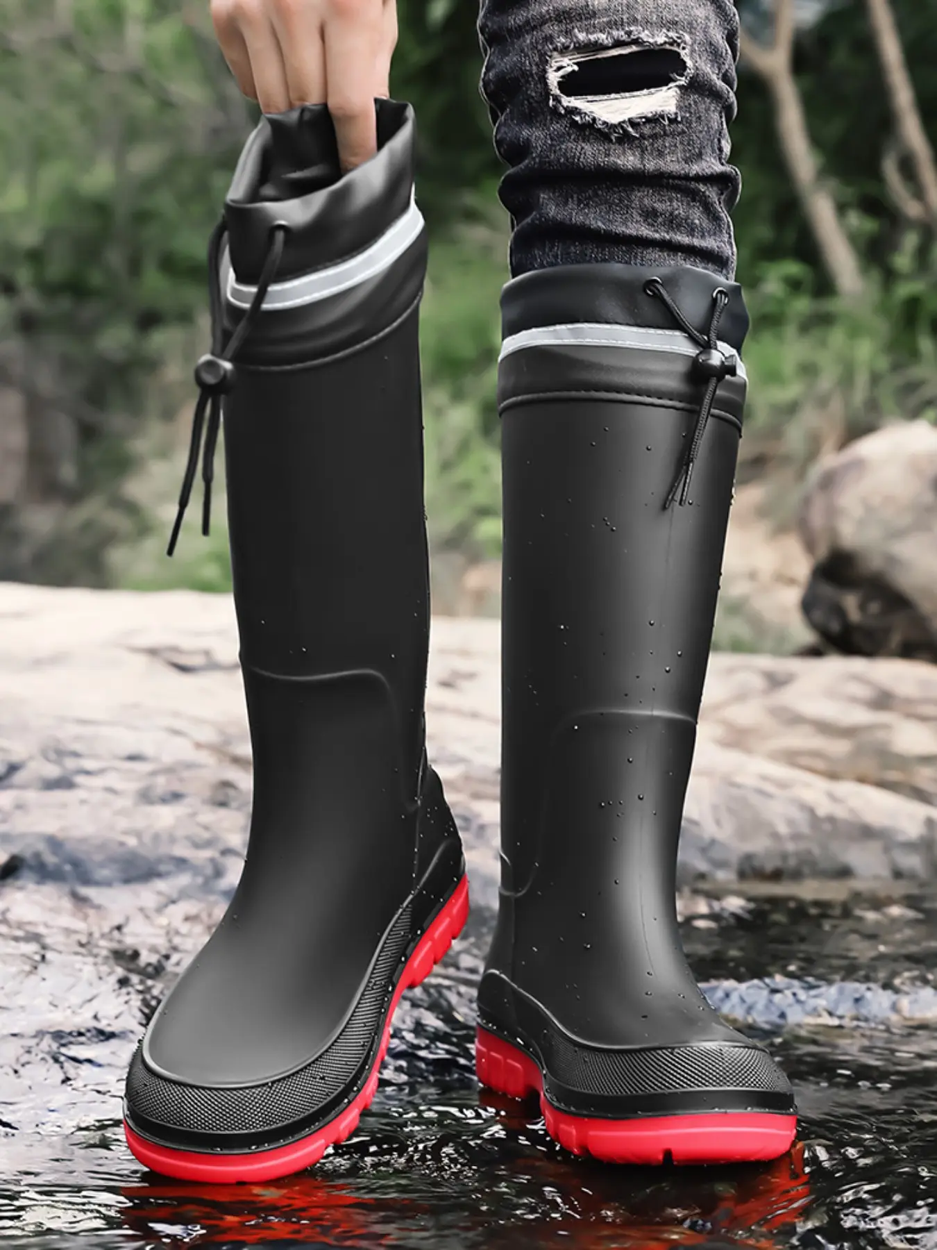Men's High Top Rain Boots, Thickened Anti-Slip Durable Outdoor Fishing Construction Work Shoes, Classic Design, Comfortable Fit, Waterproof Boots