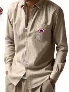 Men's Long Sleeve Casual Shirt, Spring & Fall Fitted Plain Top, Breathable Linen Button-Down, Unisex Fashion Clothing