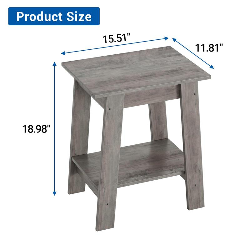 Farmhouse Rustic End Table with Storage Shelf, 2-Tier Narrow Accent Table for Living Room & Bedroom