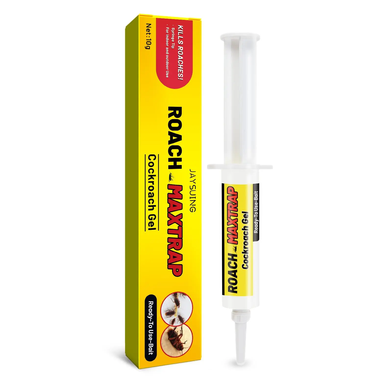 30g Plastic Cockroach Gel Bait Box - Battery-Free Indoor Household Roach Control, Kills Roaches (German & American), Includes Plunger & Precision Tip (1-Pack/4-Pack Available)