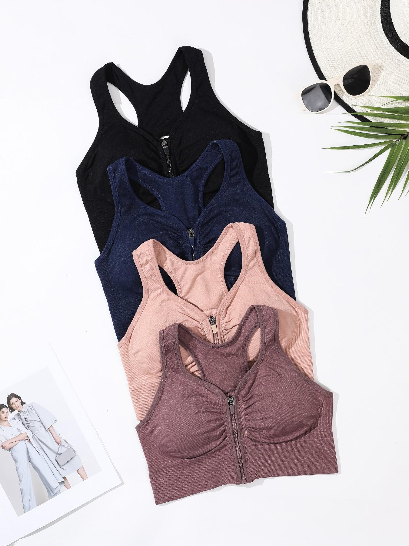 Women's Plus Size Backless Zipper Vest Style Yoga Top, Tight-Fitting All-Season Workout Tank, Moderate Fabric Comfort Wear, Compression Tops