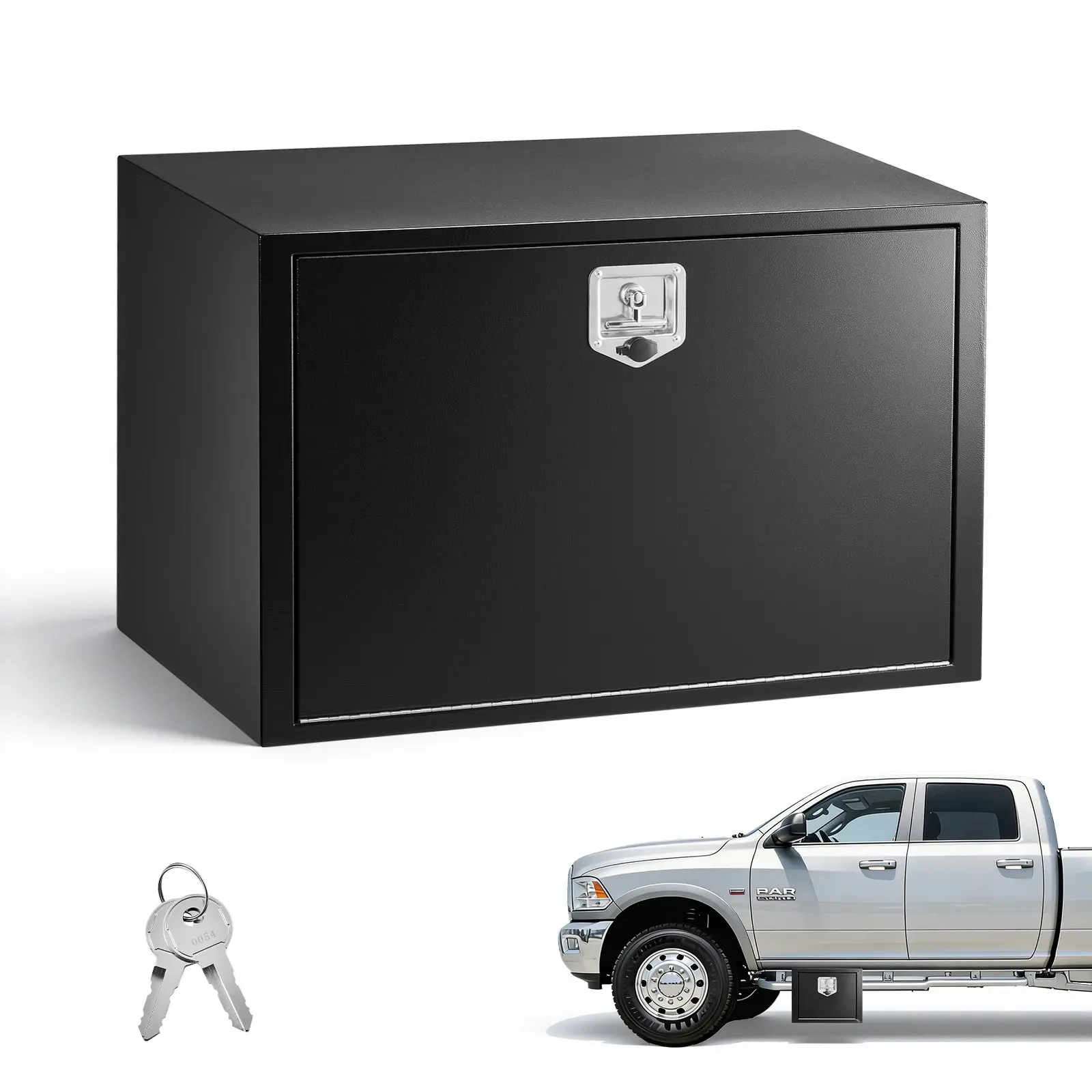 Underbody Truck Tool Box, 36x 24x 24 Inch Heavy Duty Steel Trailer Storage Box with Lock Keys, Waterproof Trailer Storage Organizer Under Body Chest with T-Handle for Truck, Van, SUV, Black
