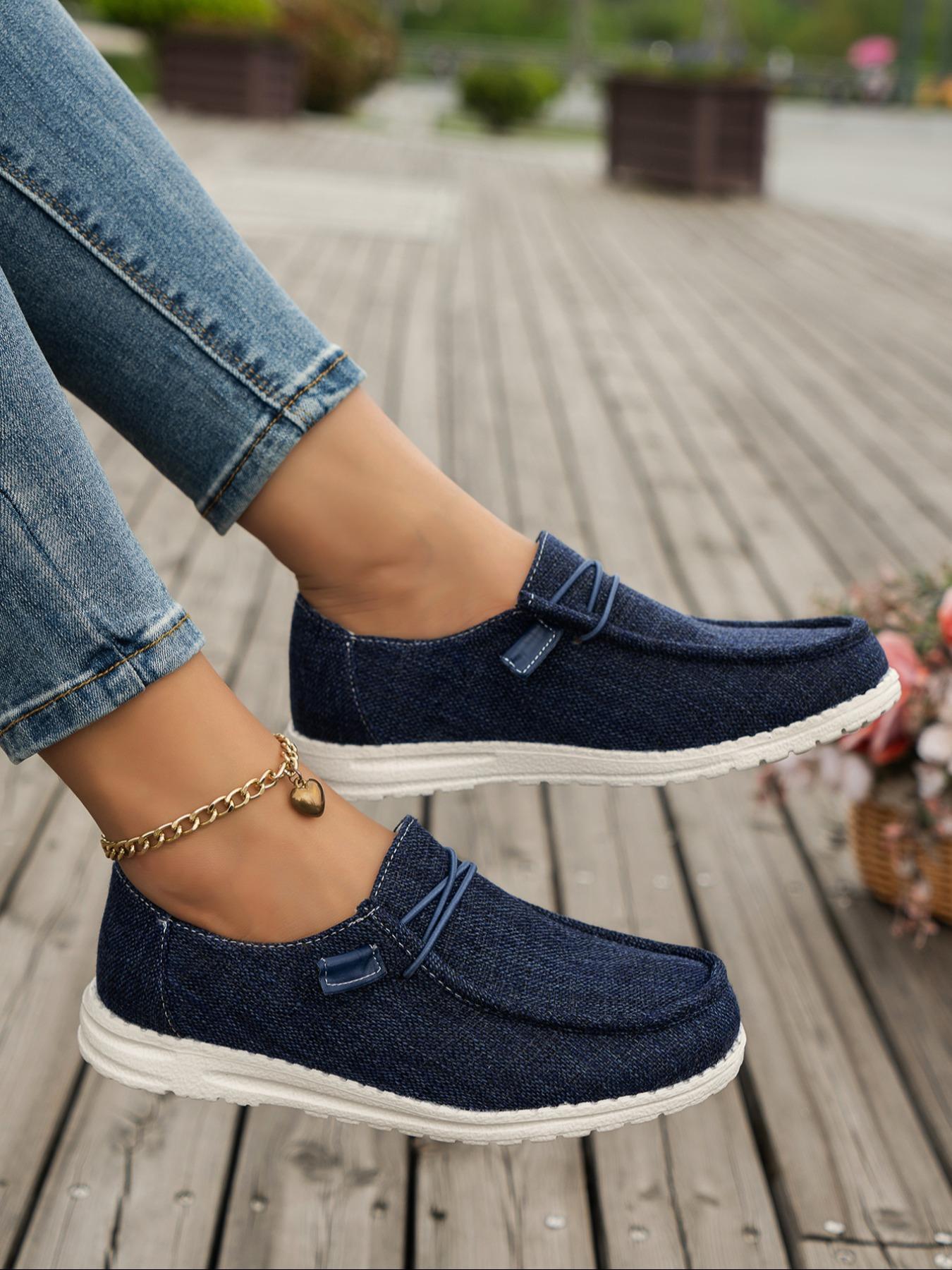 Women's Fashionable Plain Color Round Toe Lightweight Slip Ons Style Sneakers, Lightweight Breathable Comfortable Lace-up Flats Shoes, Casual Comfortable Sports Walking Shoes, Casual Breathable Footwear