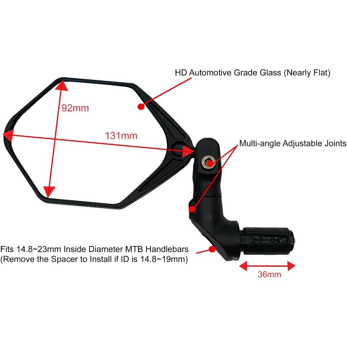 Bar End E- Mirror, Large Surface Handlebar  Mirror,  Automotive Grade Glass  Mirror, Safe Blast-Resistance Cycling Mirror (HF-M904-FR08) ( Glass)