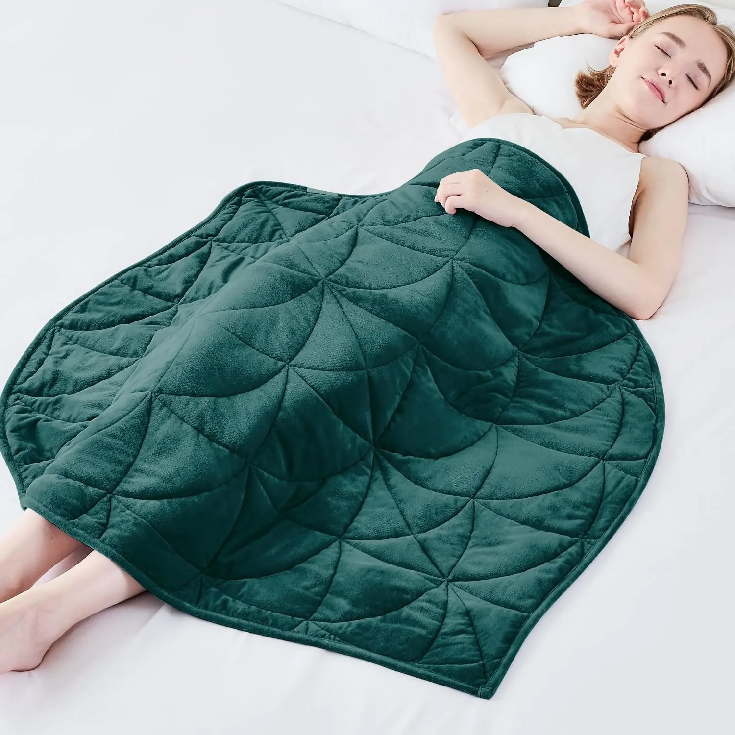 Weighted Lap Blanket 7 lbs for Adults, 40" x 52" Small Weighted Blanket, Luxury Soft Leaf-Shaped Forest Green, Portable Weighted Lap Pad for Relaxation, Sleeping, Travel, All-SeasonGift
