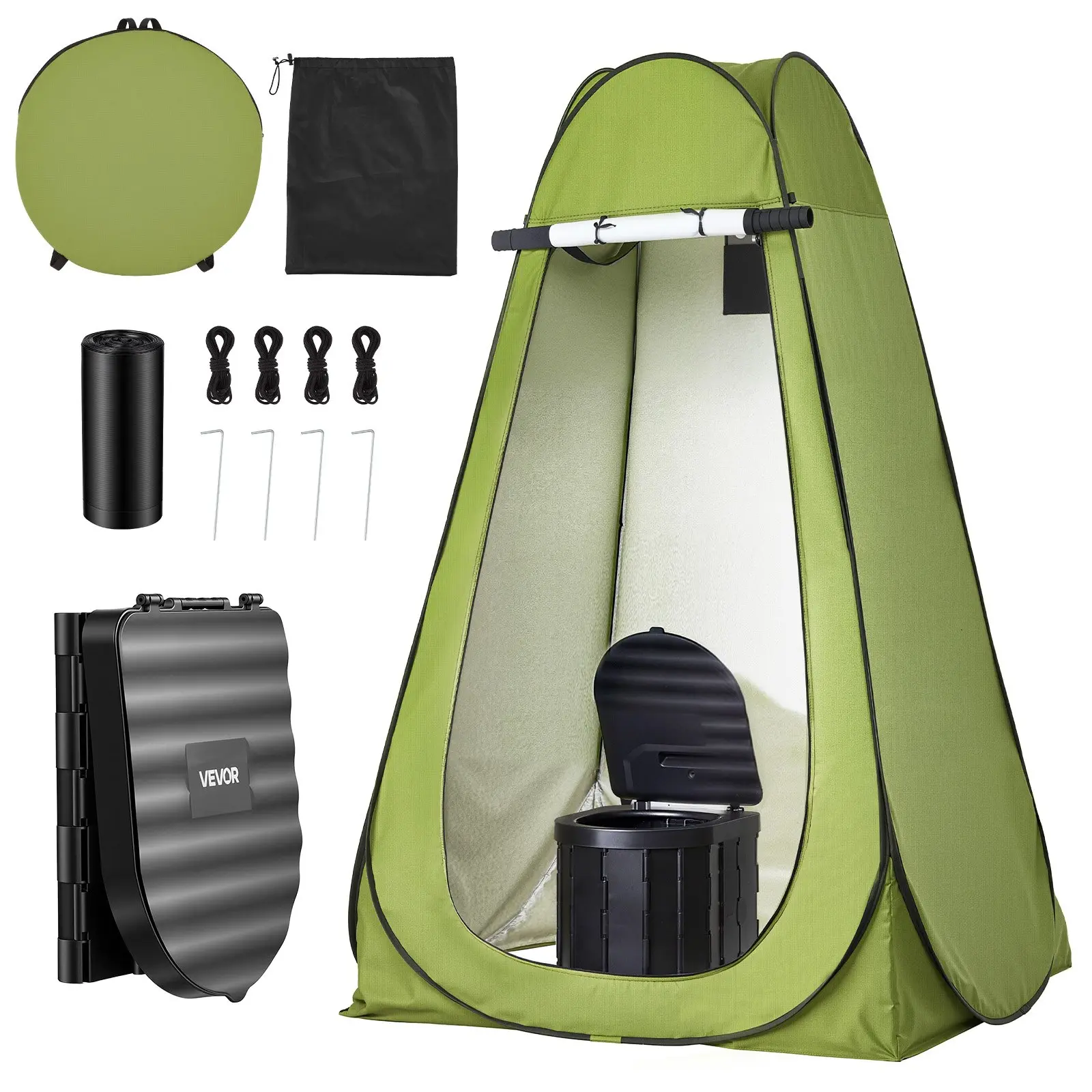 VEVOR ABS Portable Toilet Kit, 330 lbs Load Capacity, Folding Camping Potty with 170T Polyester Quick-Setup Privacy Tent, Carry Bags, Trash Bags for Adults, Ready for Any Adventure, Ideal for RV Travel, Camping