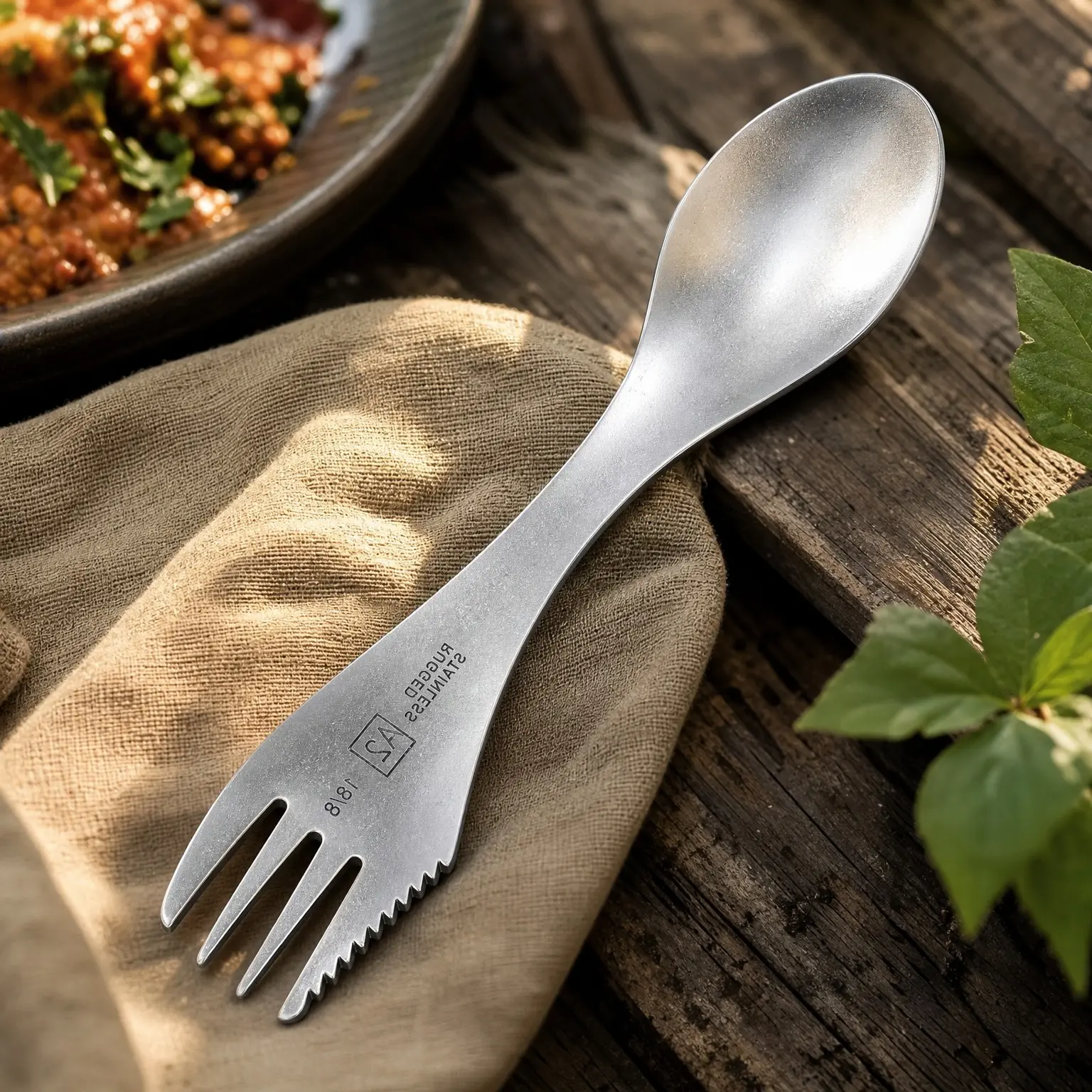 Stainless Steel (18/8) Camping Spork, Unbreakable Fork Spoon Knife Set - Reusable Metal Spork Utensils, Durable & Lightweight Outdoor Hiking Survival GearGift