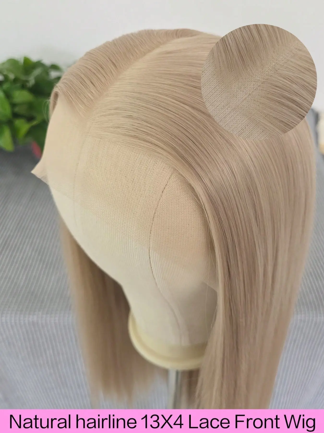 Ash Blonde Synthetic Wigs, 13x4 Light Blonde Front Lace Wig, Long Straight Fiber Hair, Pre Plucked, Heat Resistant, Daily Use, Festival, Halloween Cosplay