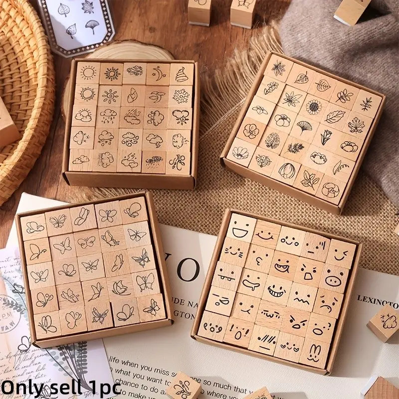 Vintage Wooden Stamp Set, 25 Pieces Per Box, Ideal for Journals, Scrapbooks, Crafts, Creative and Personalized, School Supplies