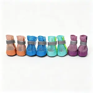 Side Zipper Dog Shoes, Breathable Mesh Non-Slip Pet Boots, Reflective Strap Easy Wear Footwear for Dogs & Cats
