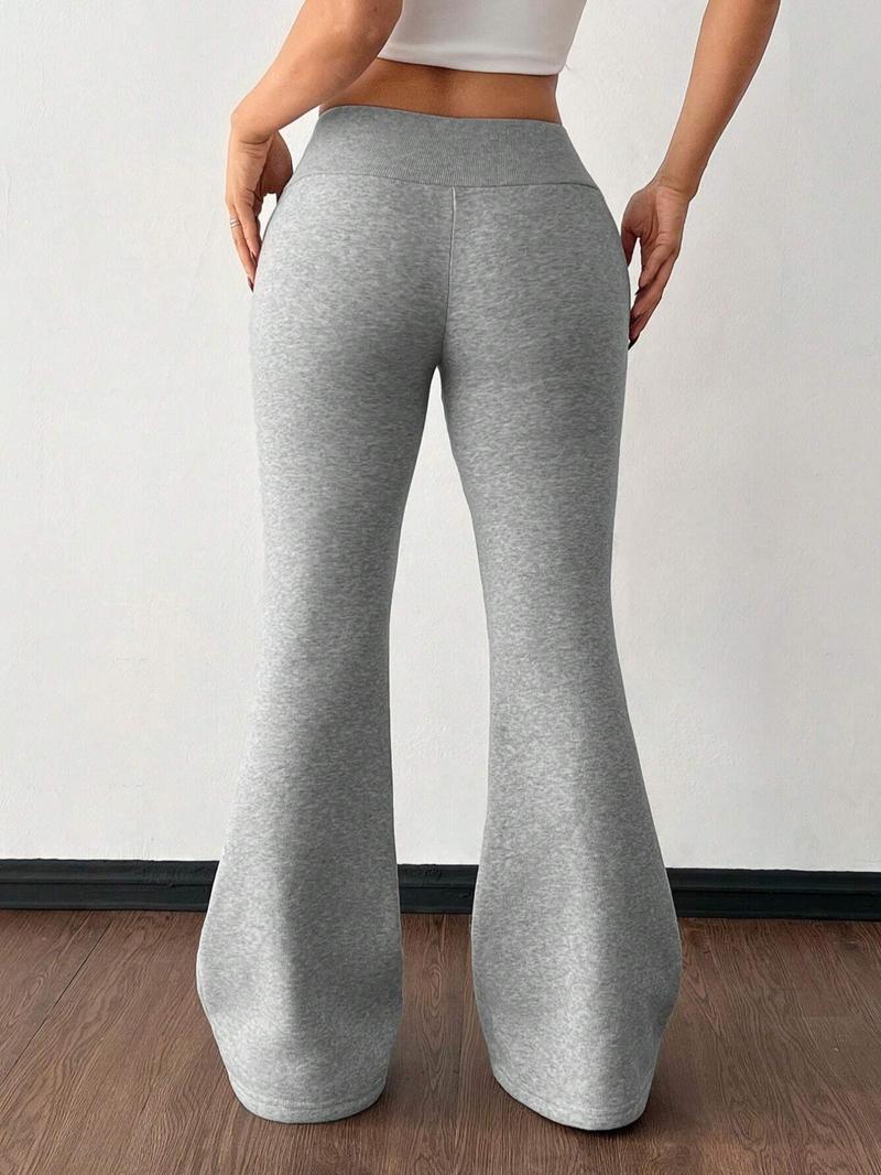 Women's Casual Low Waist Drawstring Elastic Sports Pants, Warm Thermal Lining, Suitable for Autumn Winter, Flare Leg Design,fleece lined leggings plus, Sports Bottoms Women's Casual Low Waist Drawstring Elastic Sports Pants, Warm Thermal Lining, Suitable for Autumn Winter, Flare Leg Design,fleece lined leggings plus, Sports Bottoms