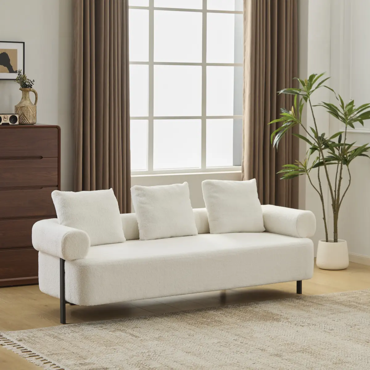 [Bellemave] 78" Modern 3-Seater Beige Upholstered Sofa, Oversized Comfy Couch with 3 Plush Pillows for Living Room, Bedroom, Apartment