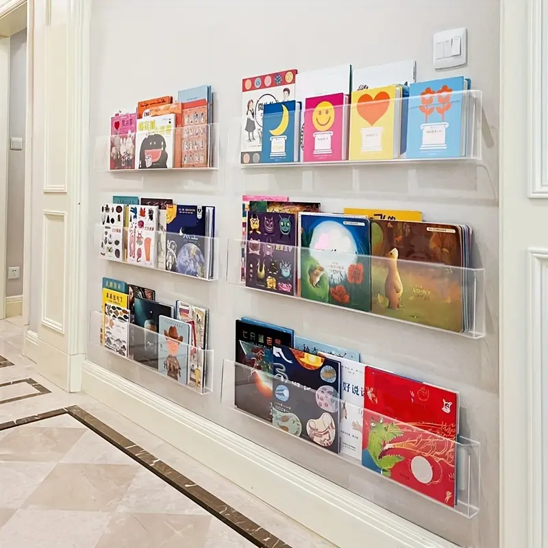 Two pieces of book display and storage bookshelves, no punching, transparent bookshelves, Adhesive shelf, adhesive wall-mounted bookshelves, back-to-school season book display shelves, storage function