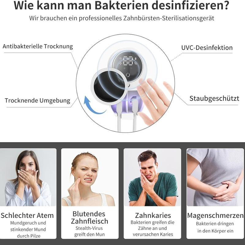 Wall Mounted Toothbrush Sterilizer, Rechargeable Toothbrush Holder, Toothbrush Storage, UV-C Toothbrush Cleaner with LED Smart Screen, Personal Care Appliances