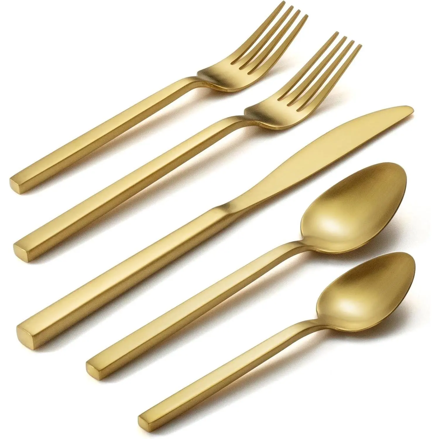 Cube Gold 20-Piece Flatware Set, Forged Cutlery Set, Matte Gold Silverware Service for 4, Stainless Steel Tableware with Square Handle for Home/Restaurant, Dishwasher Safe