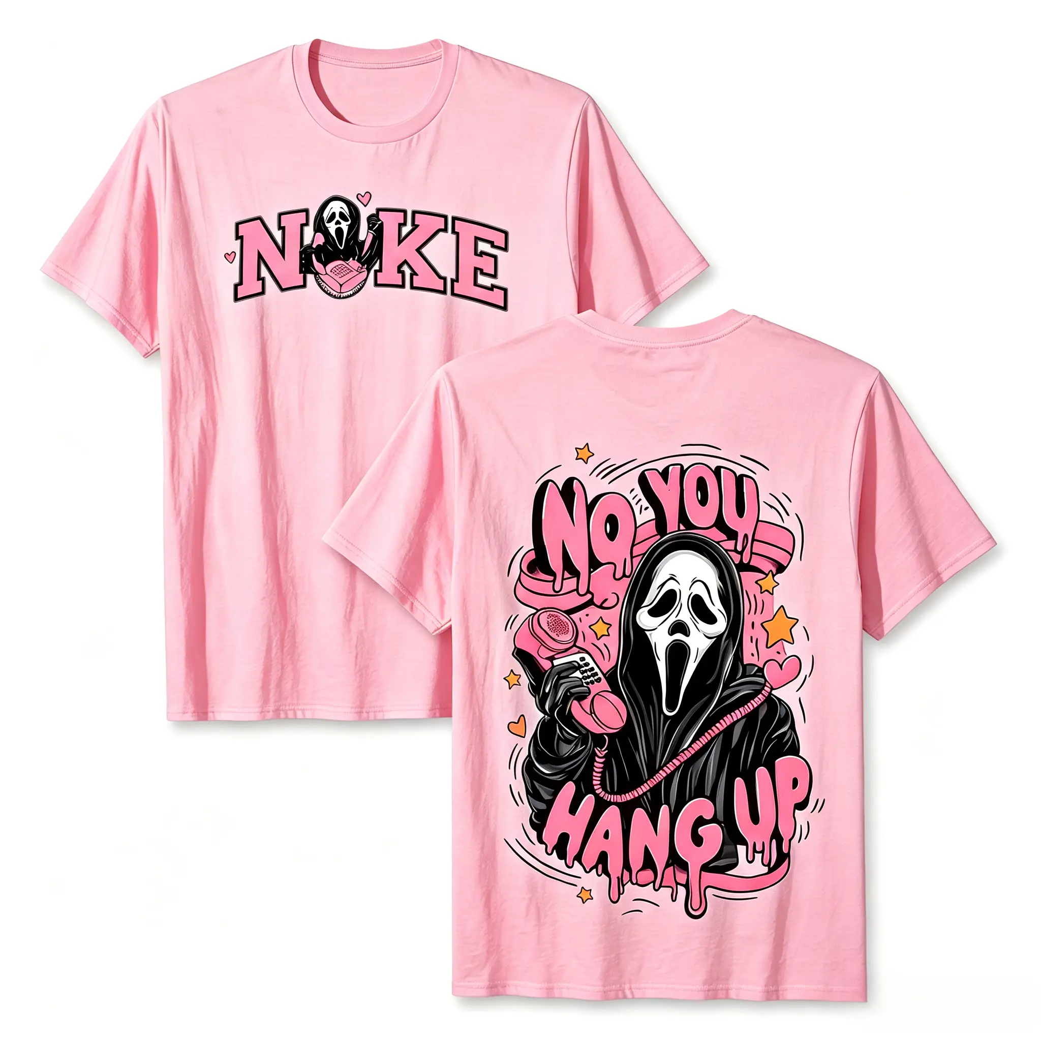 Vintage "No You Hang Up" Graphic Tee| Creepy Cute Ghost Oversized Shirt| 100% Cotton Y2K Parody Streetwear short-sleeved t-shirt men cottontees top vintage menswear loose fit summer casual shirt,Men's LK00101TB