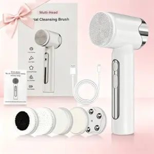 Rechargeable Electric Facial Cleanser Brush, 6 Replaceable Heads, 3 Speed Modes, Ipx7 Waterproof, Type-C Fast Charging, Gentle Exfoliation