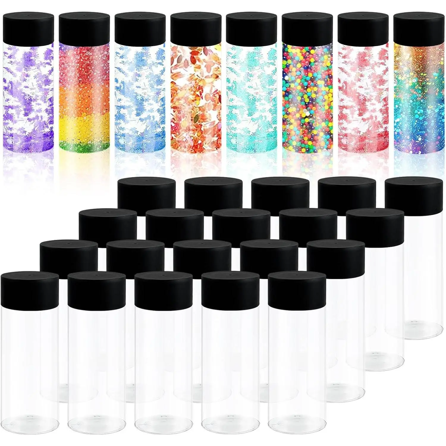 28 Pcs Empty Plastic Sensory Bottles with Lids, 10 oz/ 300 ml Leakproof Clear Reusable Bottles for Sensory Crafts Classroom Handmade Party Supply