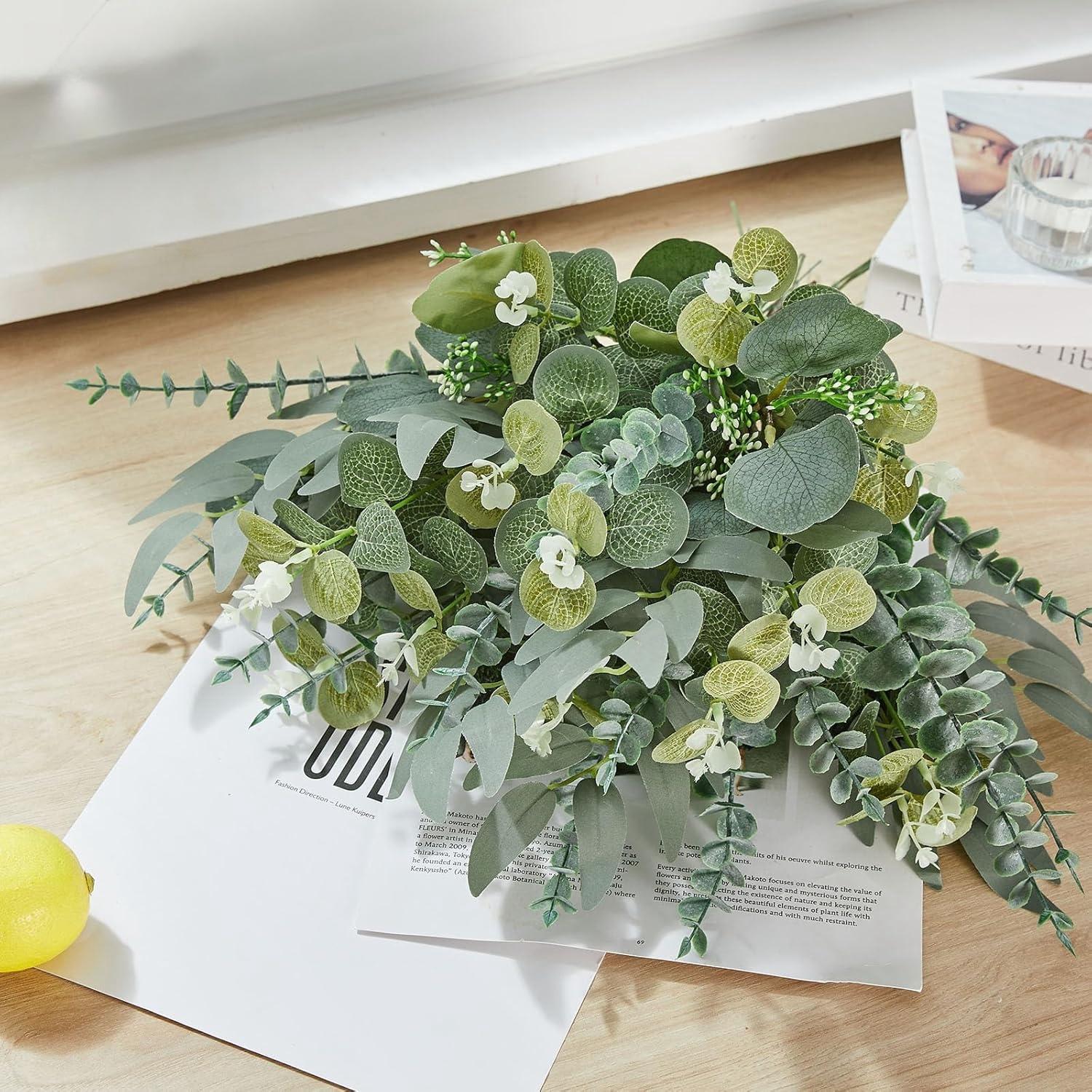 Artificial Eucalyptus Leaves, Faux Eucalyptus Set, Decorative Plants for DIY Wedding Bouquets & Home Decor, Evergreen Faux Plants, Artificial Faux Greenery