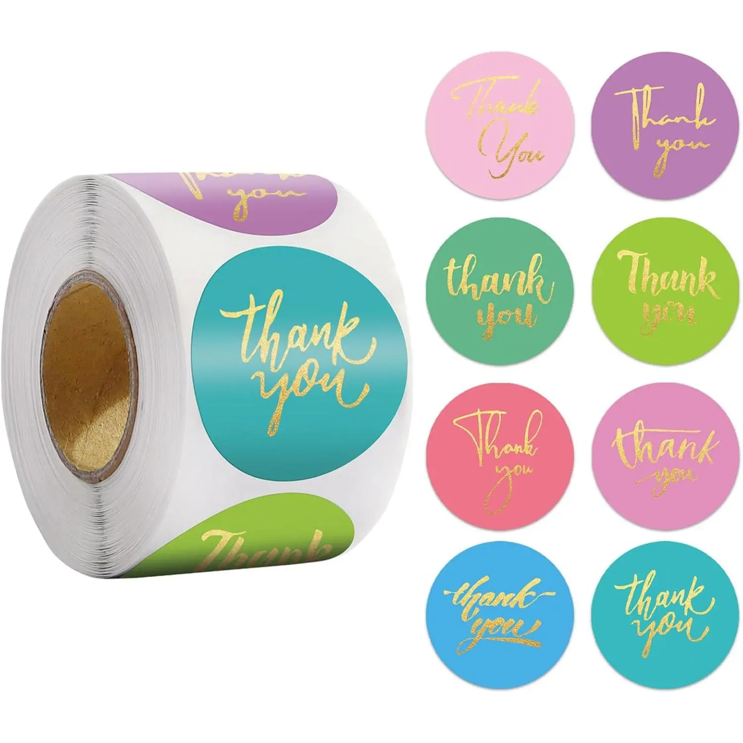 500 count Thank You Stickers 8 Designs 1 Inch Thank You Sticker for Packaging Thank You Stickers for Small Business Thank You Label Stickers Self-Adhesive Labels (Colorful)