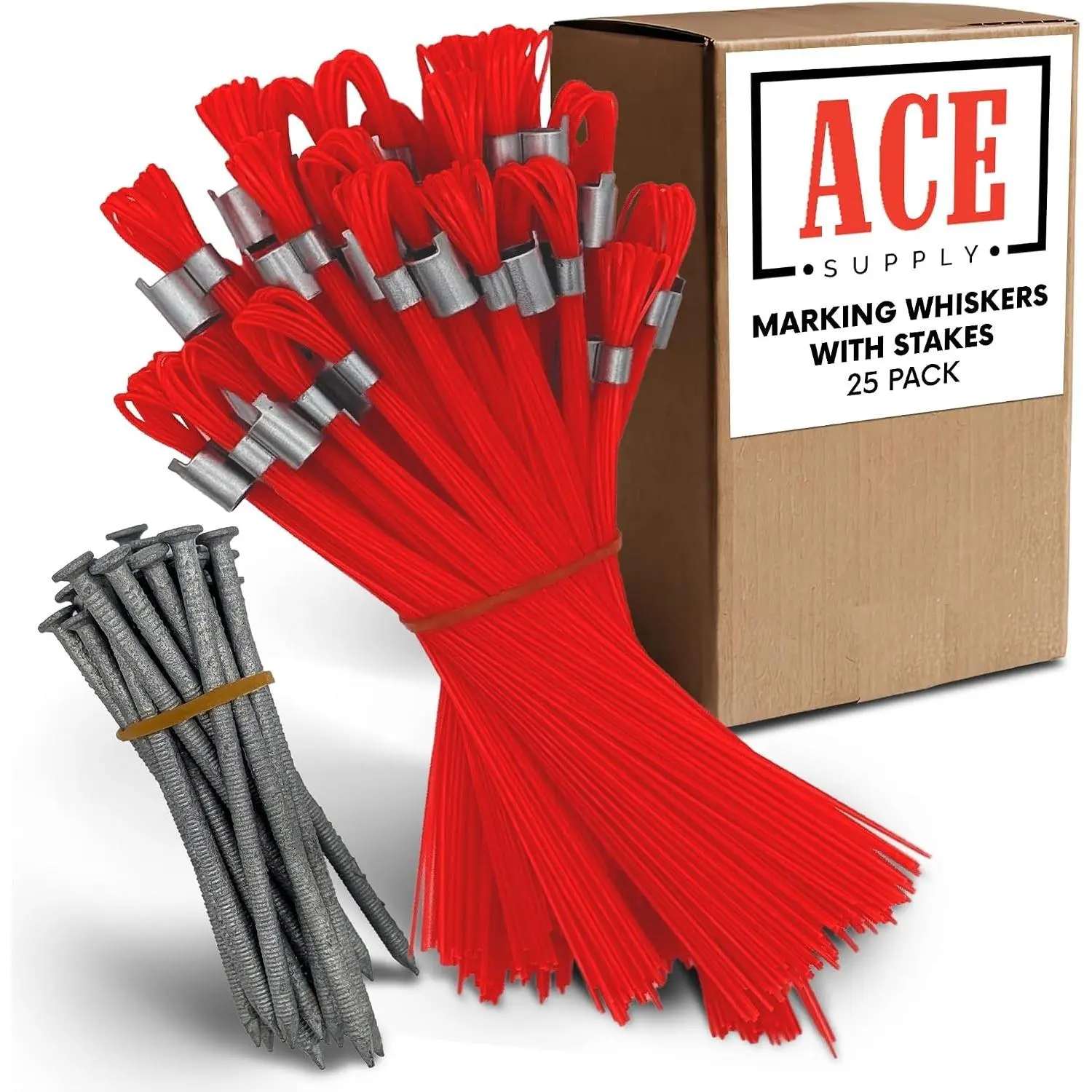 25 Pack Durable Marking Whisker Set With Stakes Can Be Used As Ground Markers Construction Markers Or Trail Markers