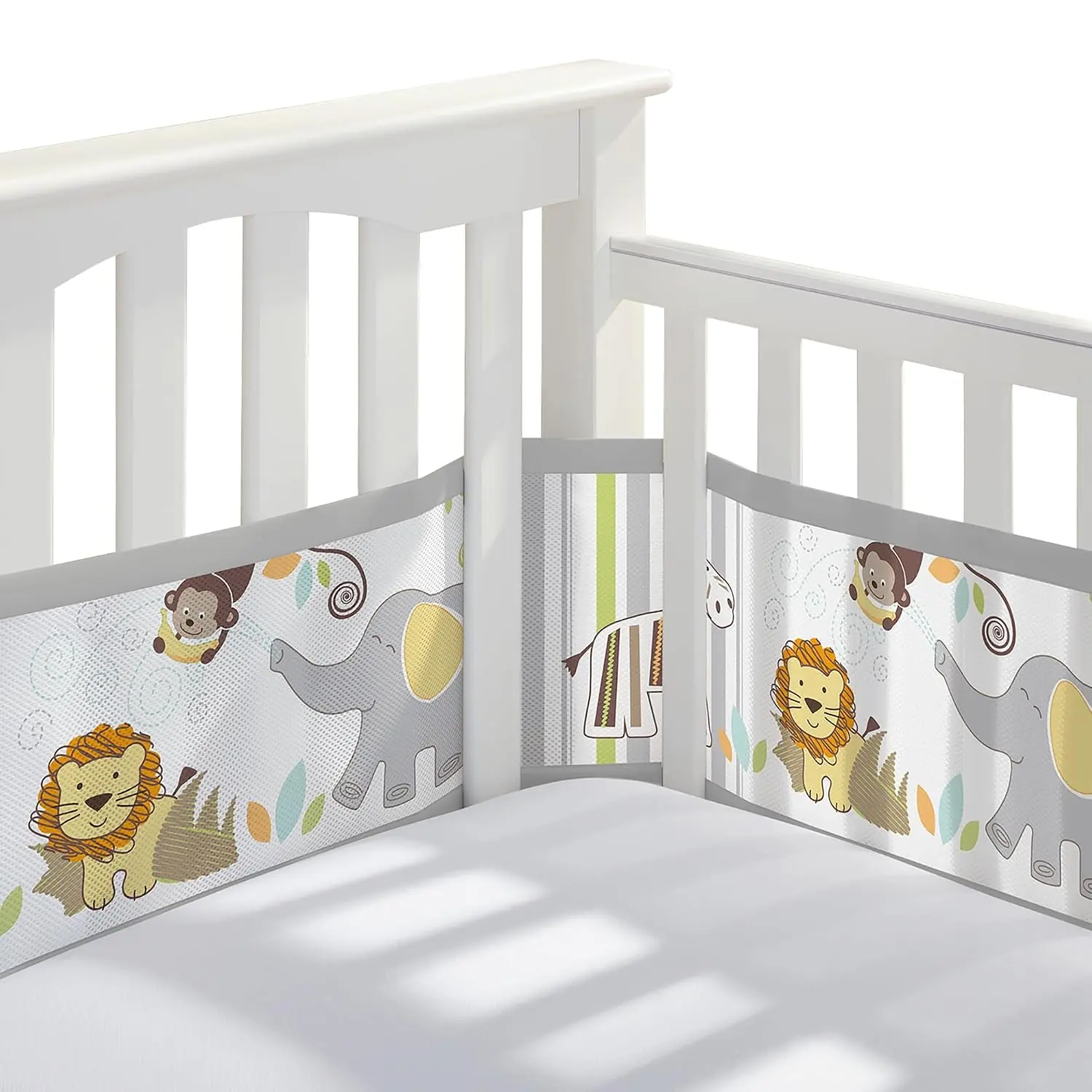 Breathable Mesh Liner for Full-Size Cribs, Classic 3mm Mesh, Safari Fun Too (Size 4FS Covers 3 or 4 Sides)