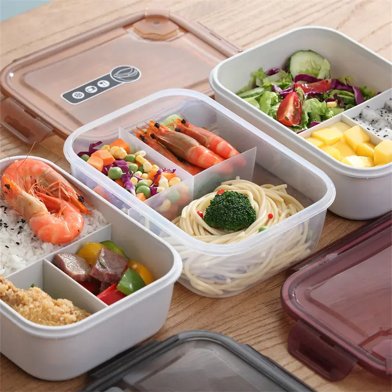 Plastic Divided Food Storage Box, Microwave Safe Reusable Container, School and Office Organizer Solution, Durable Stackable Design