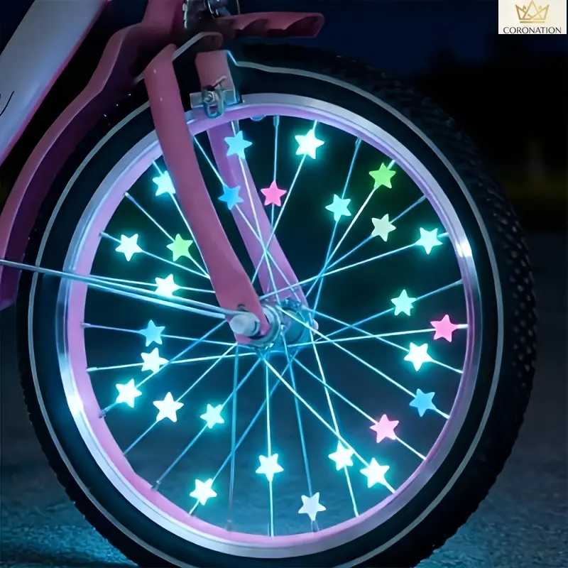30PCS Luminous Bike Spoke Beads Colorful Glow Wheel Decorations with Star Hub Cap Charms Aesthetic Bicycle Accessories for Night Riding Easy Install Spoke Covers for Kids Adults Outdoor Cycling