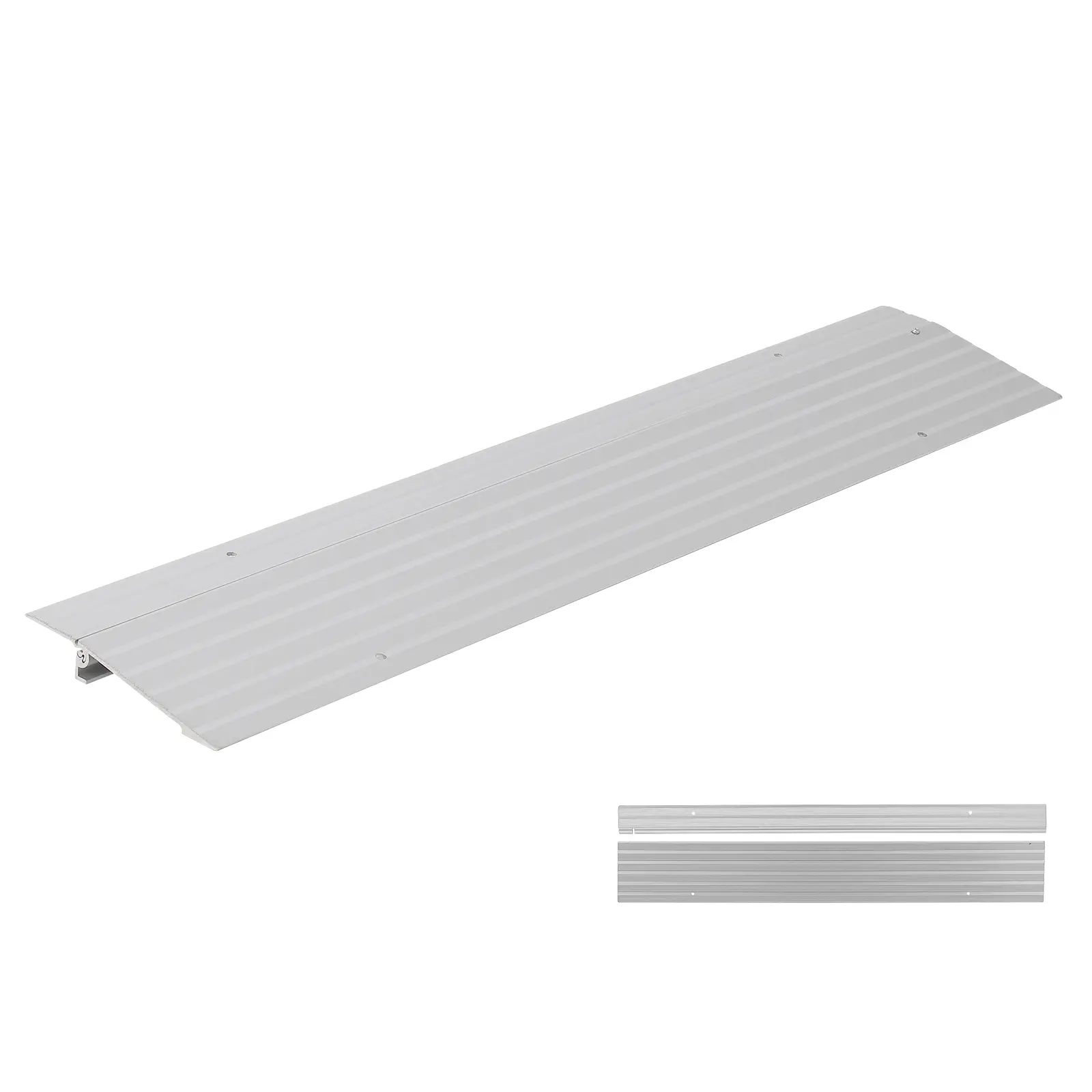 Adjustable Aluminum Threshold Ramp, 2"–5" height adjustment with 700 lbs load capacity, lightweight rust-proof portable entry ramp with all mounting hardware, great for wheelchairs, mobility scooters and walkers at home doorways & steps.
